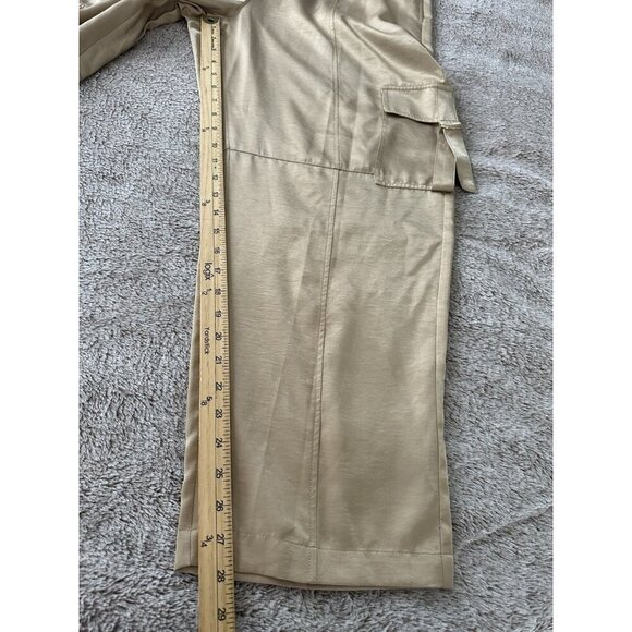 Michael Kors Satin Utility Cargo Pants Women’s Sz L Khaki pull on New - Picture 10 of 16